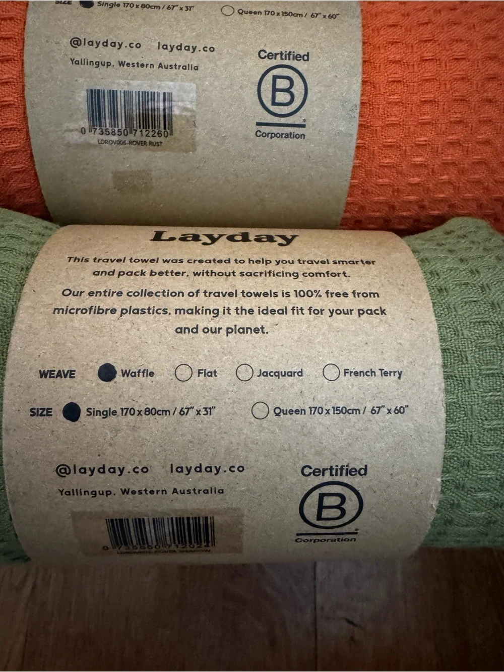 Layday Journey Towels Set of 3 NWT 100% Cotton Travel Beach Towels B Corp